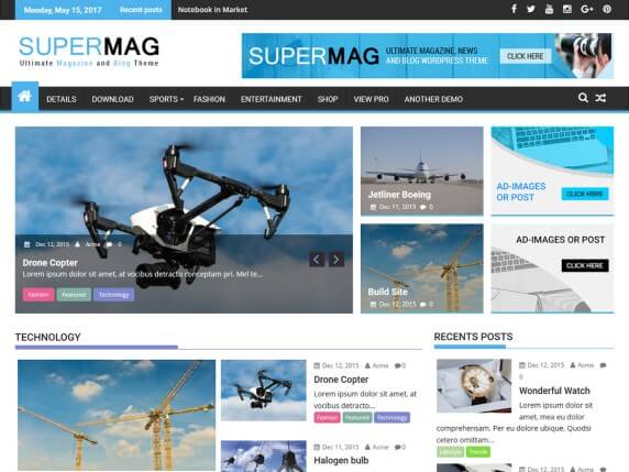 مدونة تجريبية تستخدم قالب SuperMag الذي يعتبر من أفضل قوالب الووردبريس المجانية