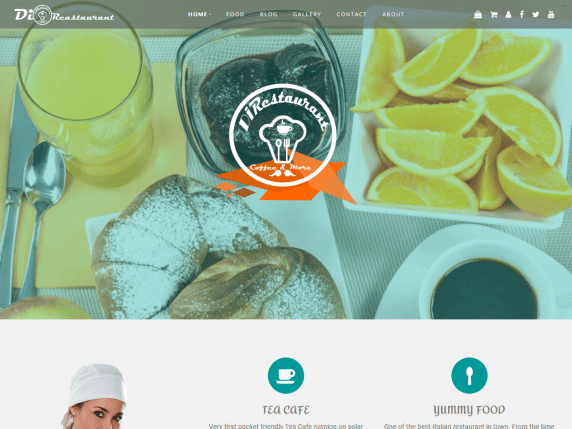 موقع إلكتروني لمطعم يستخدم قالب Di Restaurant الذي يعد من أفضل القوالب المجانية للمطاعم