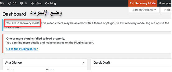 تم الدخول إلى وضع الاسترداد في الووردبريس