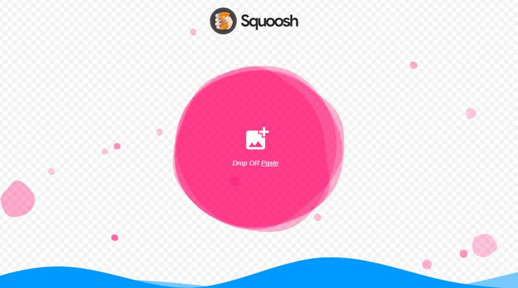 صورة تظهر صفحة squoosh.app الرئيسية التي يمكن رفع صورة من خلالها