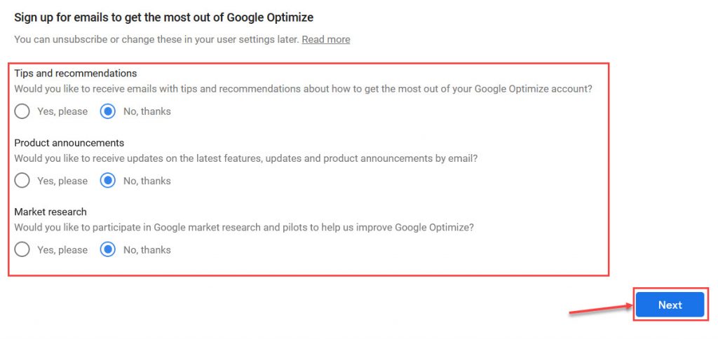 Answer the optional questions and move on to the next step