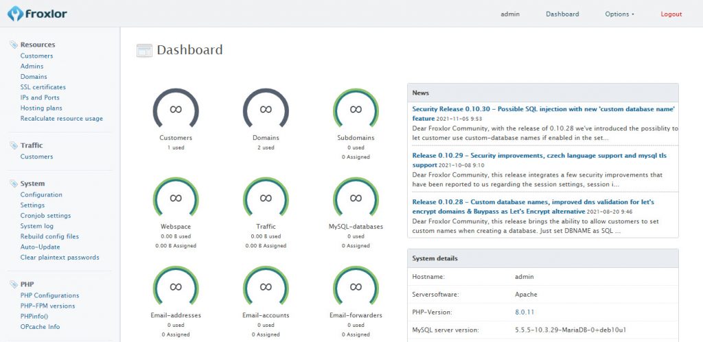 Froxlor UI is one of the best free cPanel alternatives