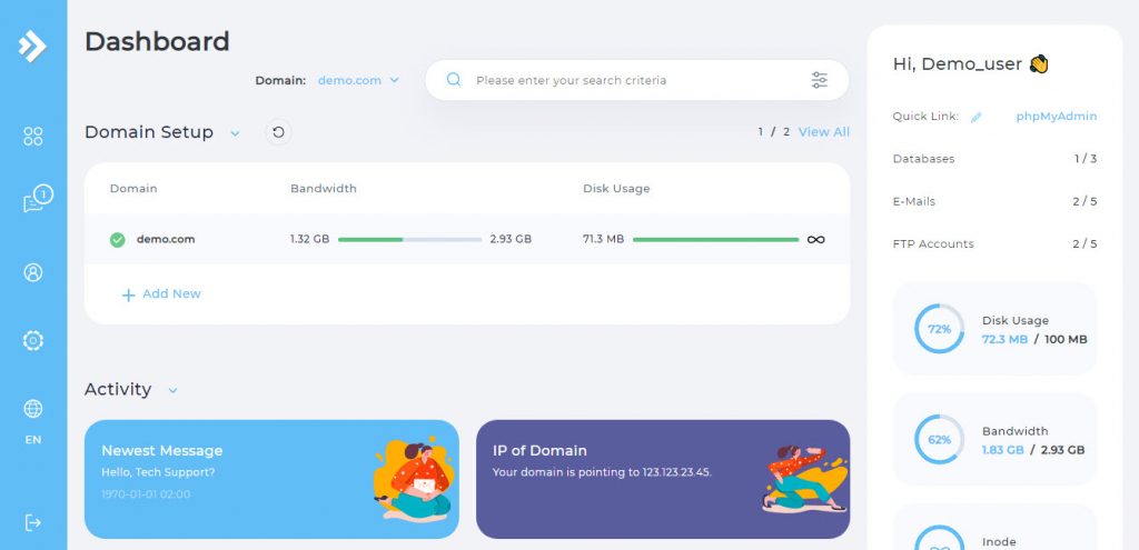 DirectAdmin web hosting control panel user interface