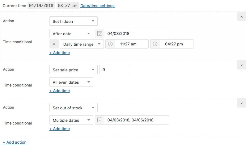 Administration page in WPC Product Timer add-on