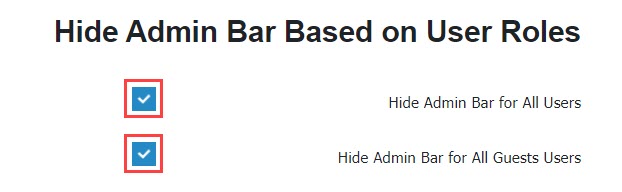 The admin bar can be hidden from users by activating the options by placing a check mark next to them