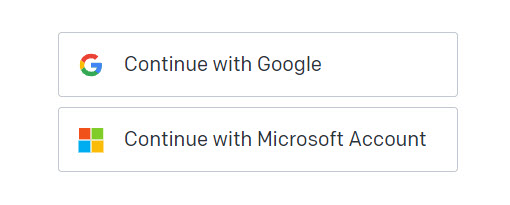 Buttons to register in the program through a Google or Microsoft account