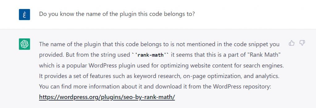 ChatGPT's answer to the question about the source code