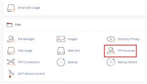 الانتقال إلى صفحة إدارة حسابات FTP