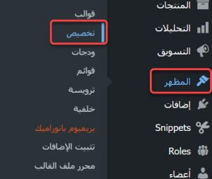 الانتقال إلى صفحة تخصيص قالب Panoramic