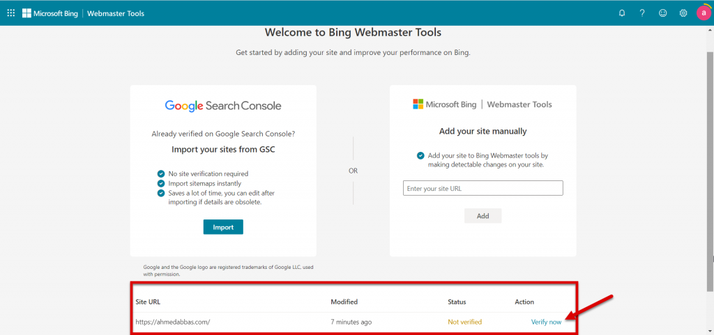 20 - إثبات ملكية موقعك الإلكتروني على أداة Bing Webmaster Tools