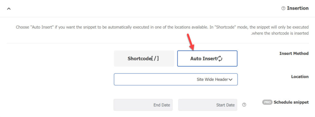 Choose to automatically insert the code into the site