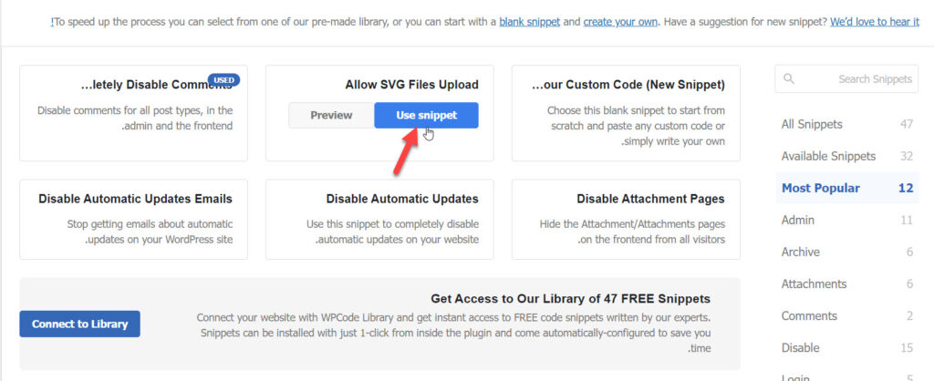 Click (Use snippet) to activate the snippet