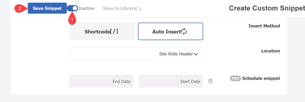 Activate and save the code to be implemented on the website