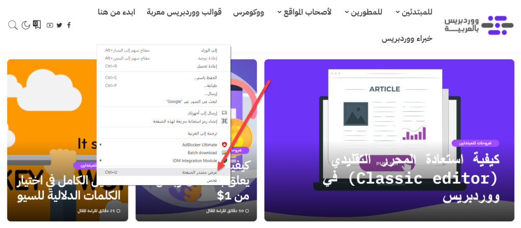 طريقة عرض مصدر الصفحة في المتصفح