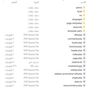 ملفات أحد قوالب الووردبريس الموجودة في الملف المضغوط الخاص بالقالب