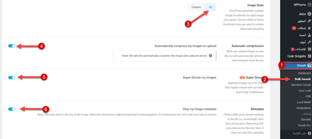 8 - ضبط إعدادات إضافة Smush على الووردبريس