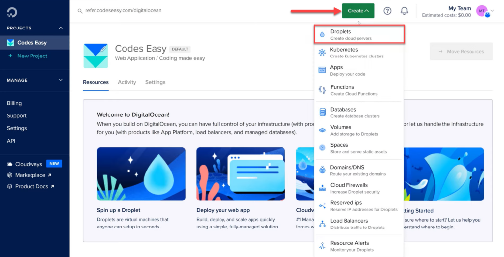 03- Create a new virtual server on Digital Ocean hosting