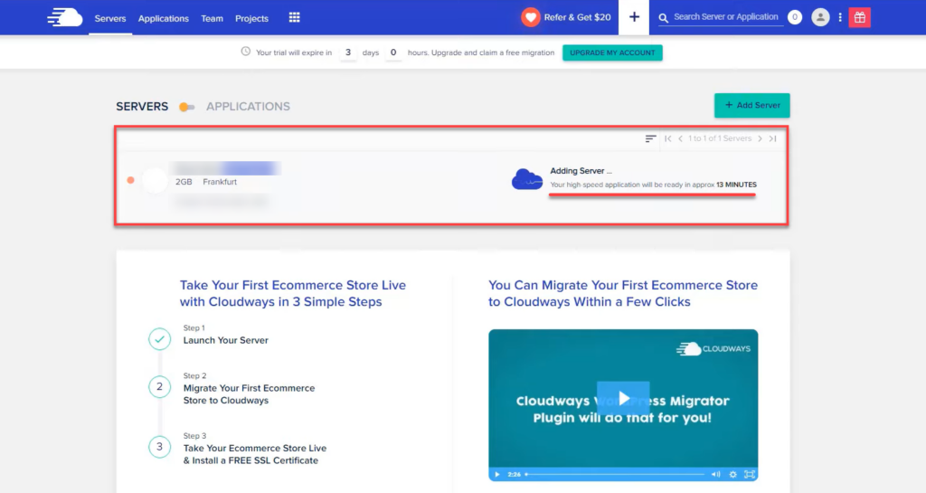 14- Preparing the server on the Cloudways website