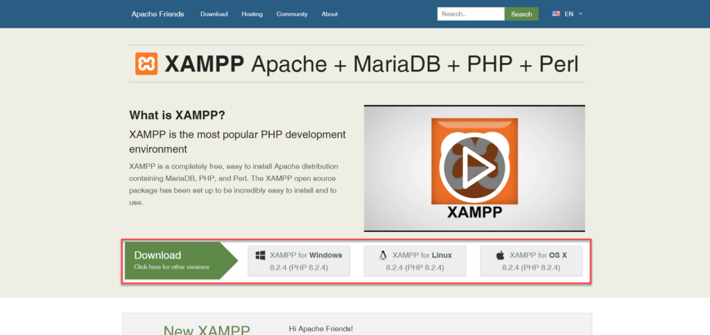 17- تحميل برنامج محاكاة الخادم XAMPP بالإصدار المناسب من الموقع الرسمي