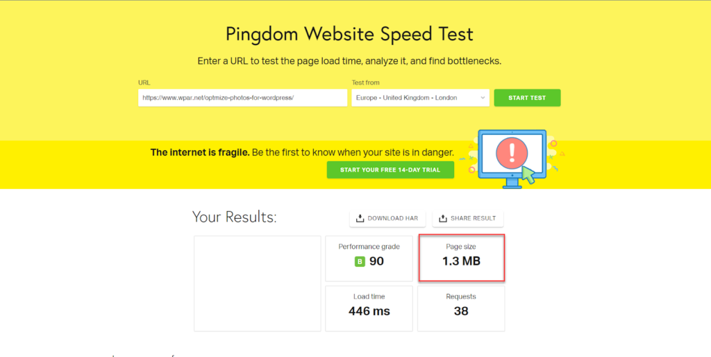 03 - استخدام موقع Pingdom في قياس حجم صفحات الويب