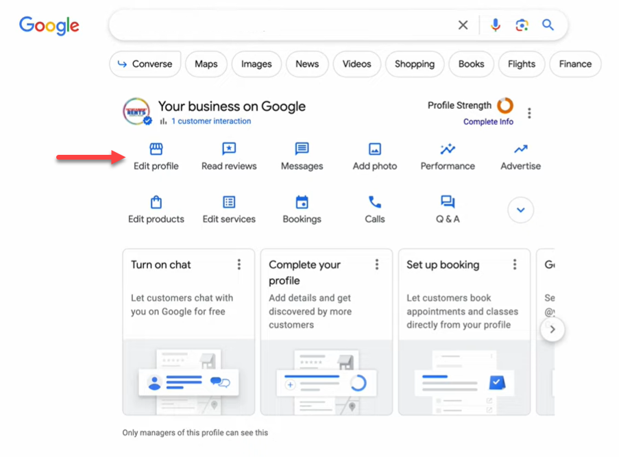 21 - التعديل على صفحة ملف التعريف التجاري في Google Business Profile. 