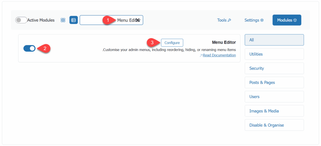 تفعيل وحدة Menu Editor