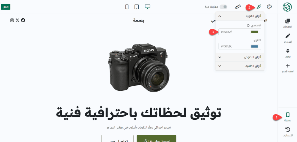اختيار ألوان الهوية البصرية للقالب
